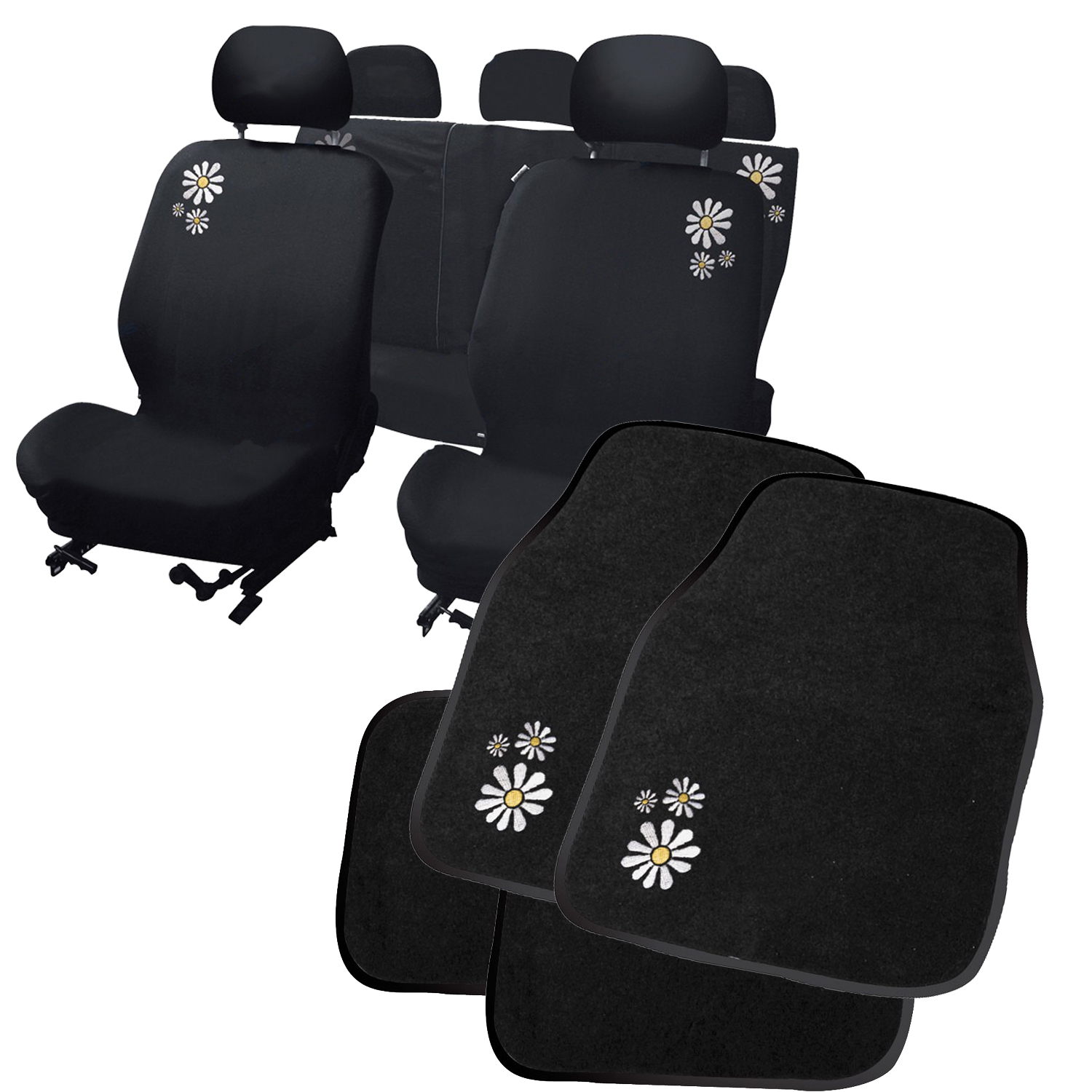 Carpoint Daisy Flower Car Seat Covers & Floor Mat Set Ideal Girls Gift New eBay